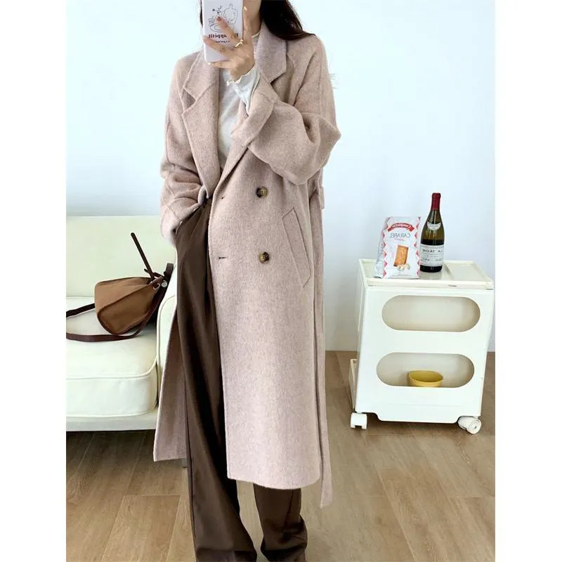 Knee-Length Classic Double-Breasted Overcoat