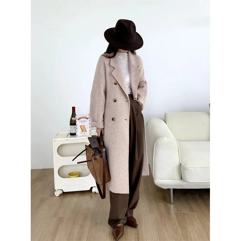 Knee-Length Classic Double-Breasted Overcoat