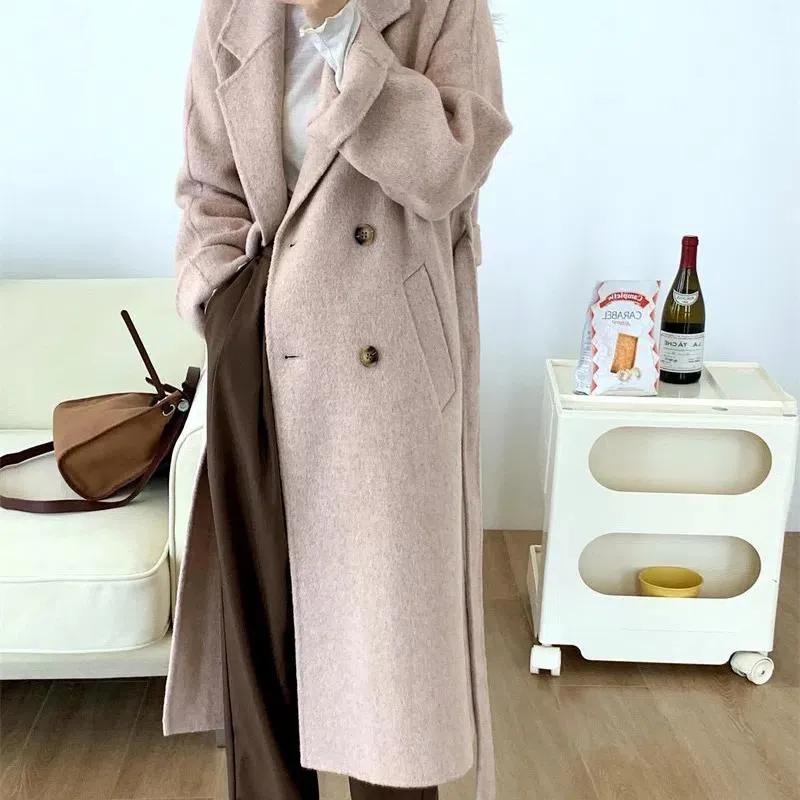 Knee-Length Classic Double-Breasted Overcoat