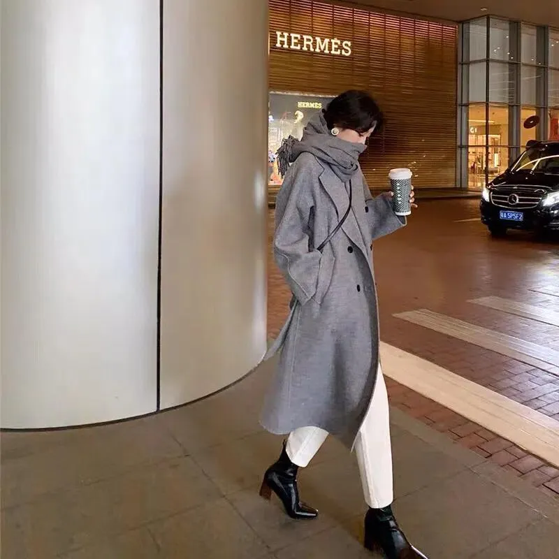 Knee-Length Classic Double-Breasted Overcoat