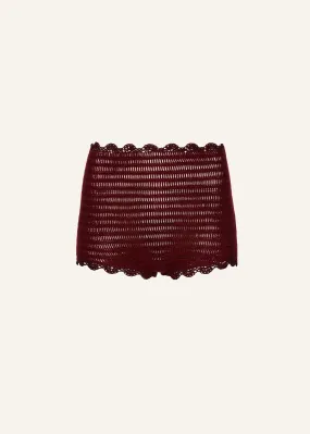 Lace trim crochet shorts in bordeaux