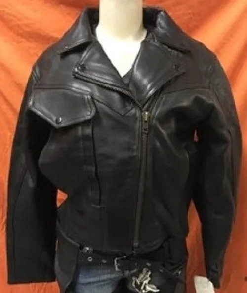 Ladies Black Heavy Thick Leather Jacket