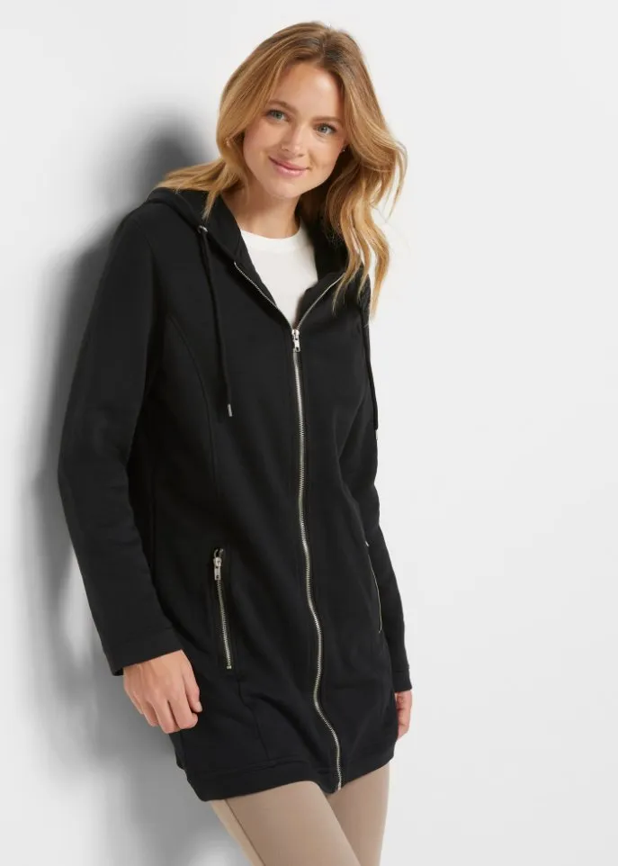 Long sweatshirt with zip pockets Bpc Bonprix Collection, black