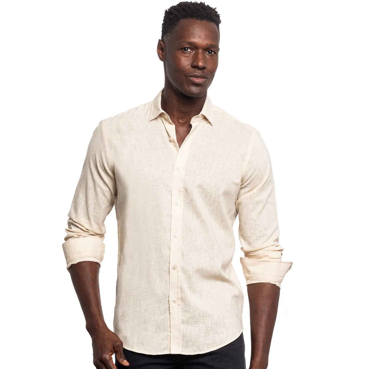 Looks Like Linen Button Down Shirt - Beige