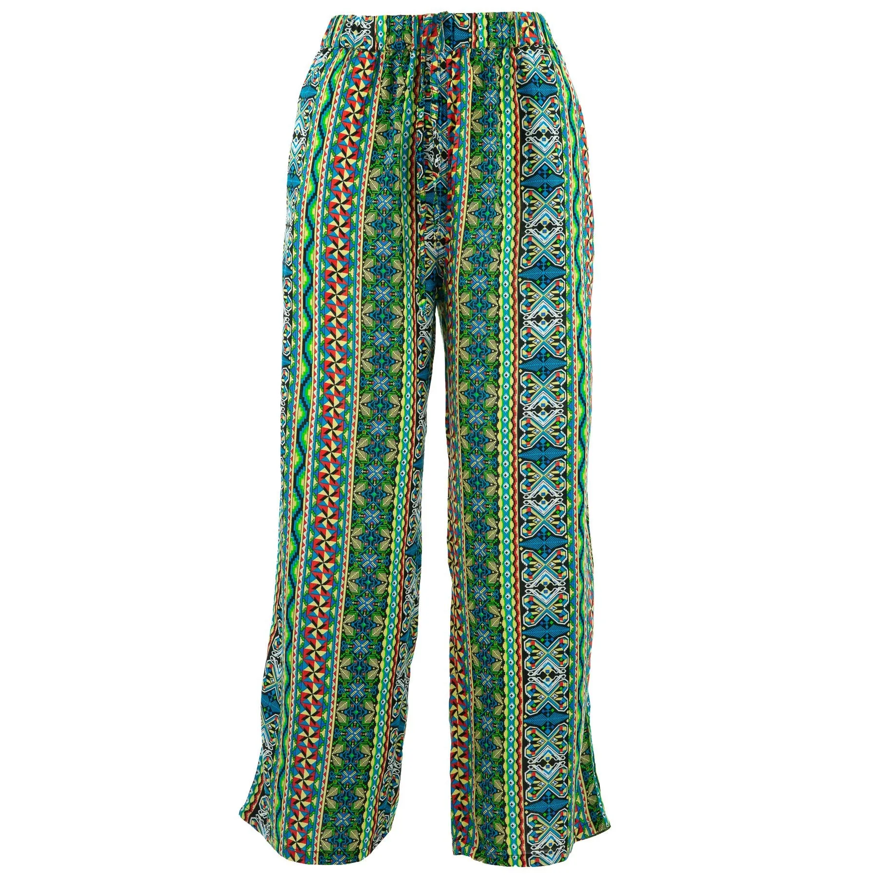 Loose Summer Trousers - Geometric Aztec Green