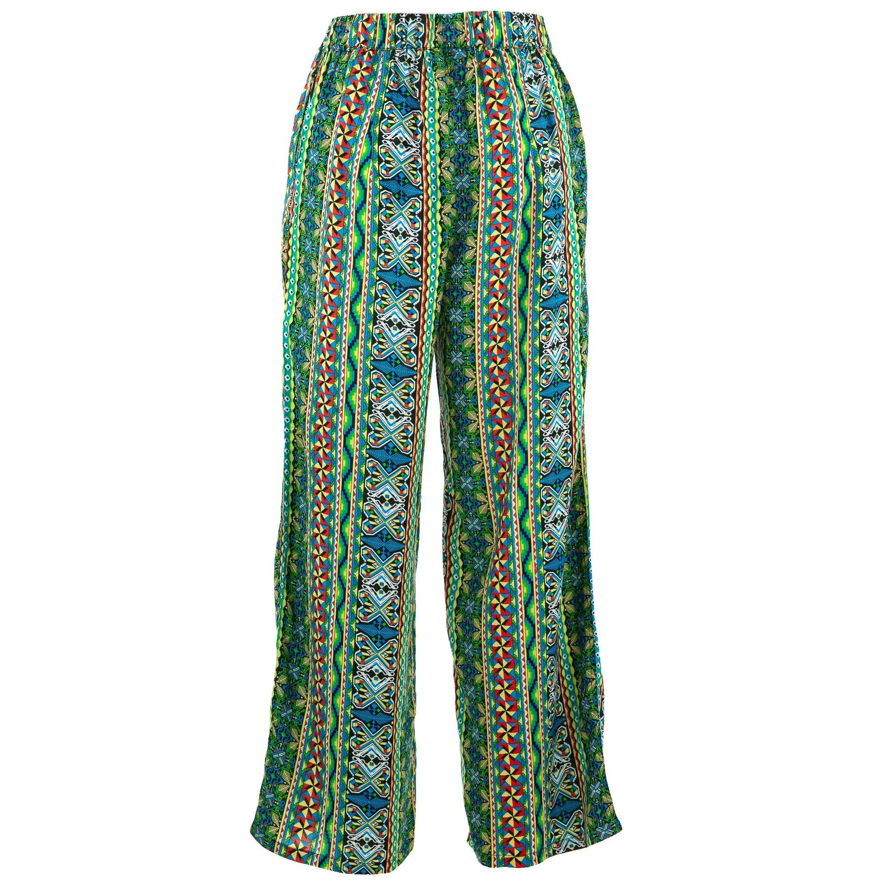 Loose Summer Trousers - Geometric Aztec Green