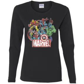 Marvel Avengers Team Retro Comic Vintage Graphic Women Long Sleeve Shirt