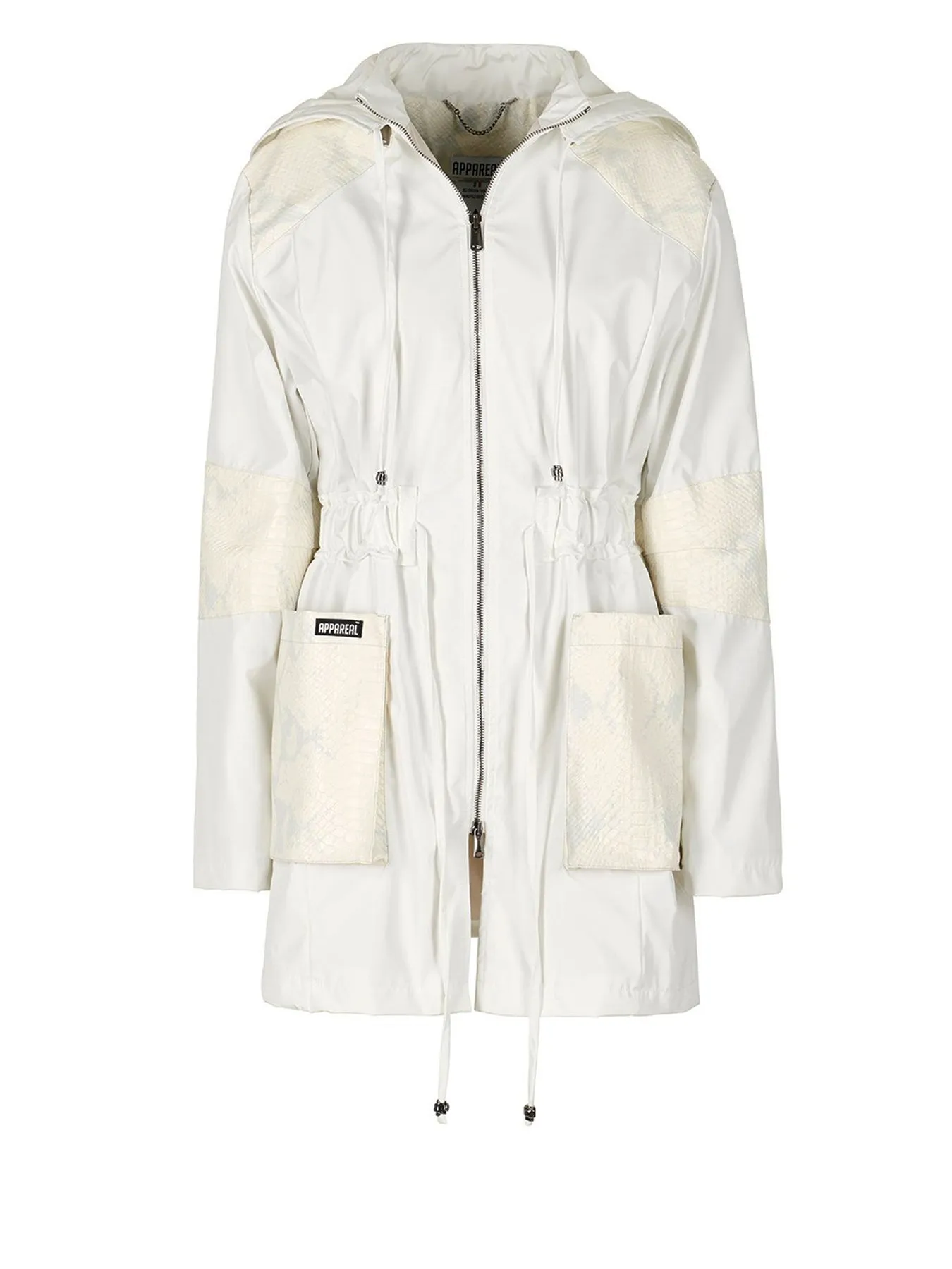 Melissandra Gabardine and Faux Python Parka, Off-White