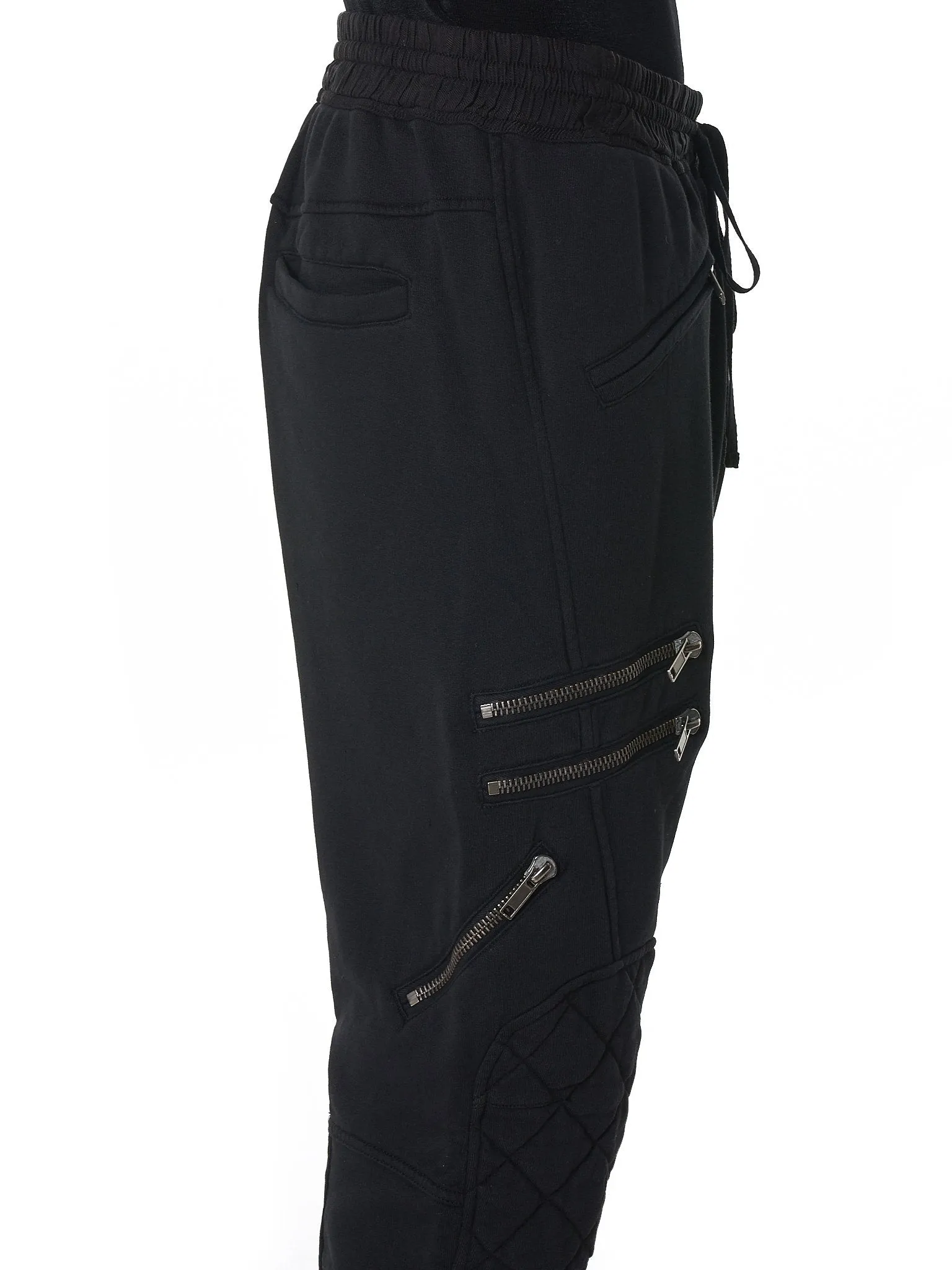 Men Biker Zip Jogger / Elastic Waistband / Zip Leg Pockets / Diamond-Quilted Knees