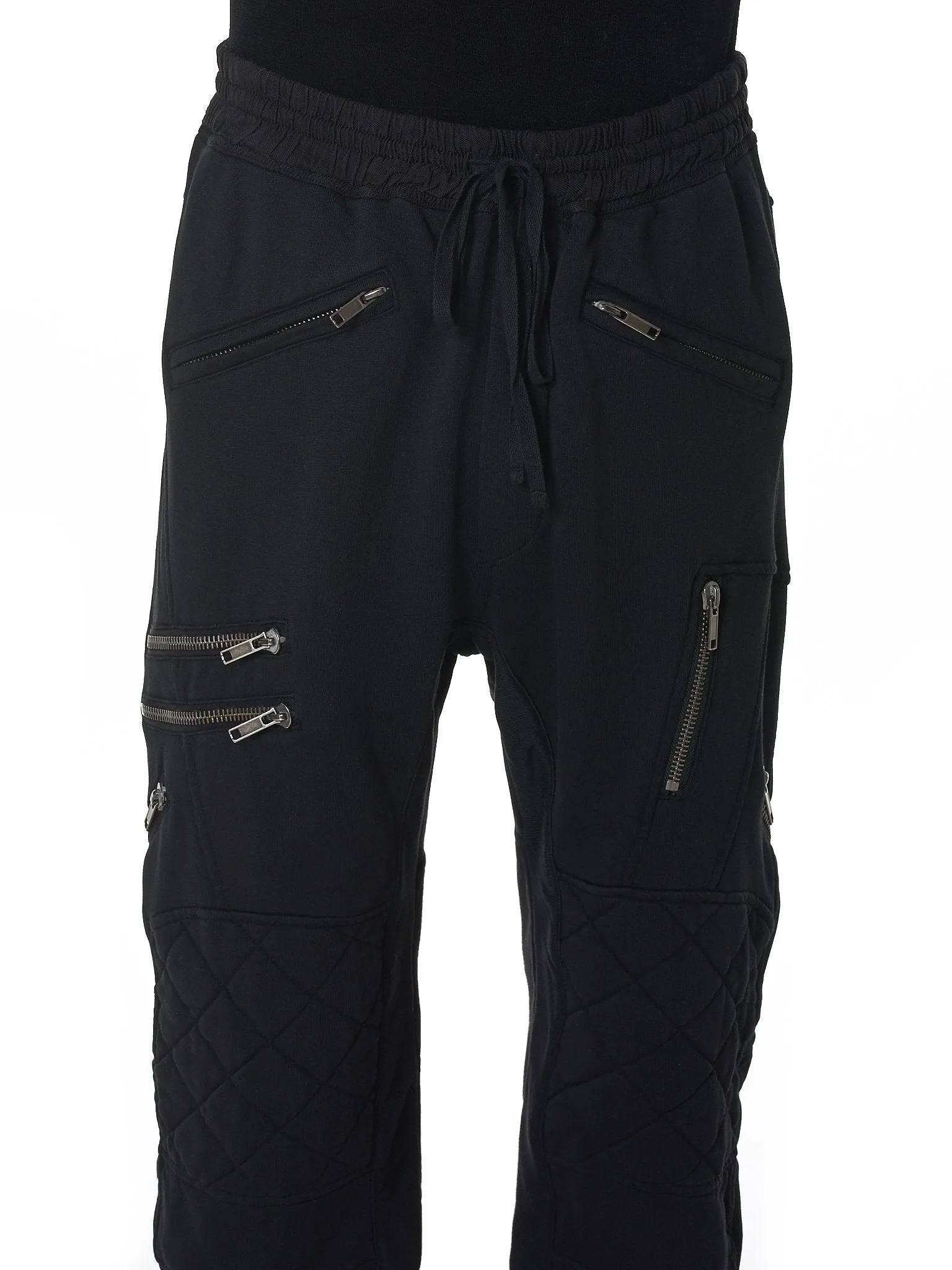 Men Biker Zip Jogger / Elastic Waistband / Zip Leg Pockets / Diamond-Quilted Knees