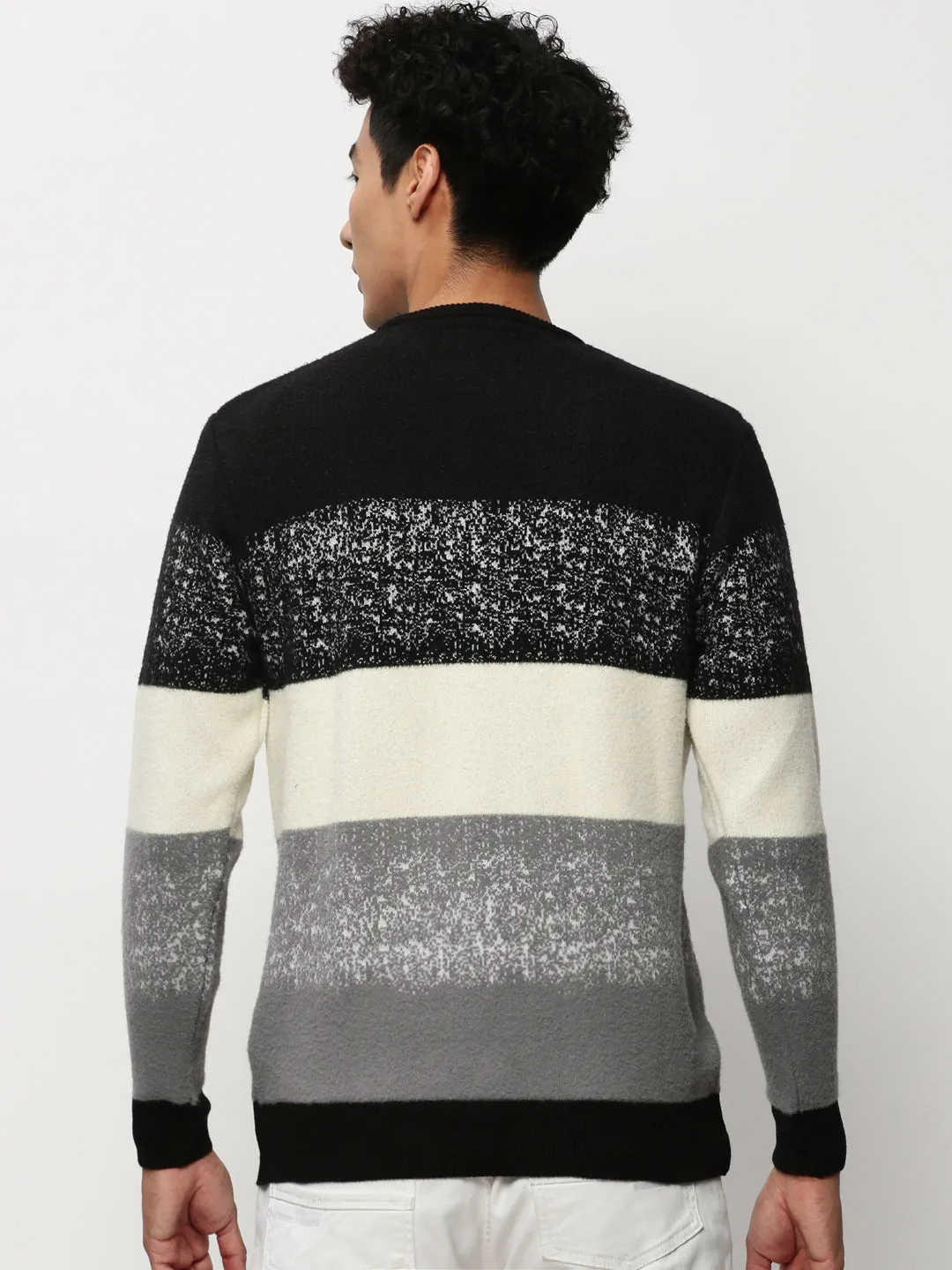 Men Black Colourblock Casual Sweaters