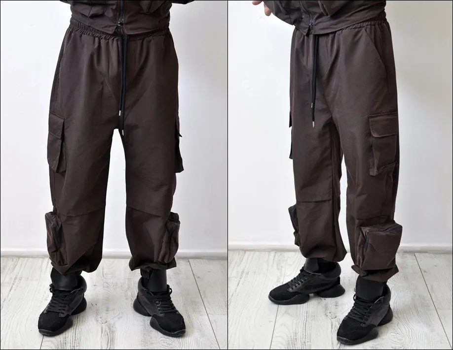 Men Fashion Detachable Cargo Waistcoat With Pockets Military Jacket And Loose Fit Elastic Waist Pants Hip Hop -BB272