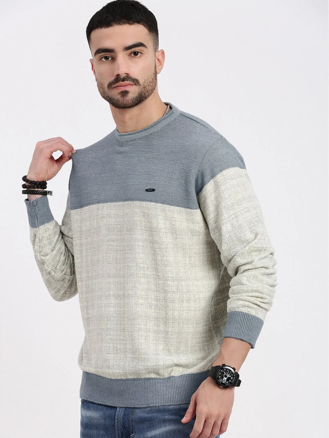 Men Grey Colourblocked Sweater