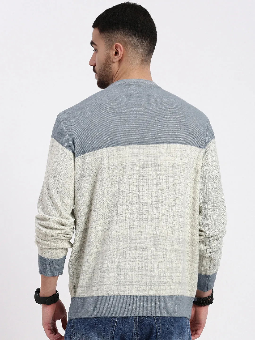 Men Grey Colourblocked Sweater