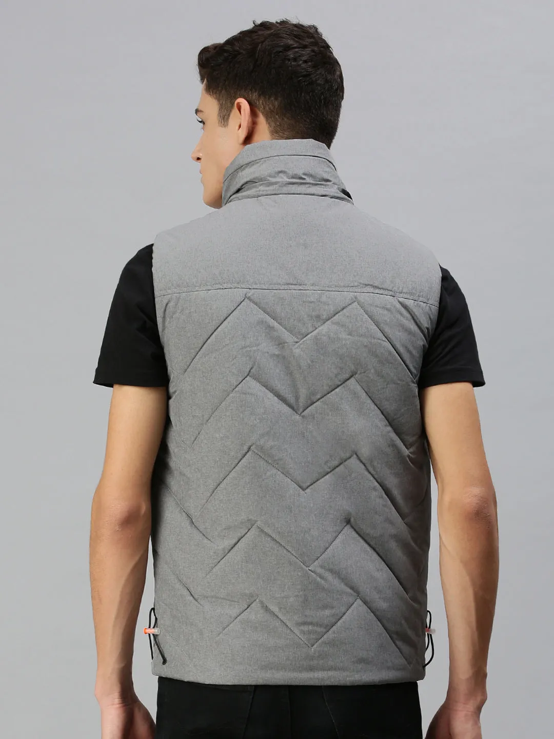 Men Hooded Solid Grey Padded Jacket