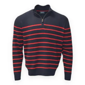 Men’s 100% Pima Cotton Stripe 1/4 Zip Knit Pullover