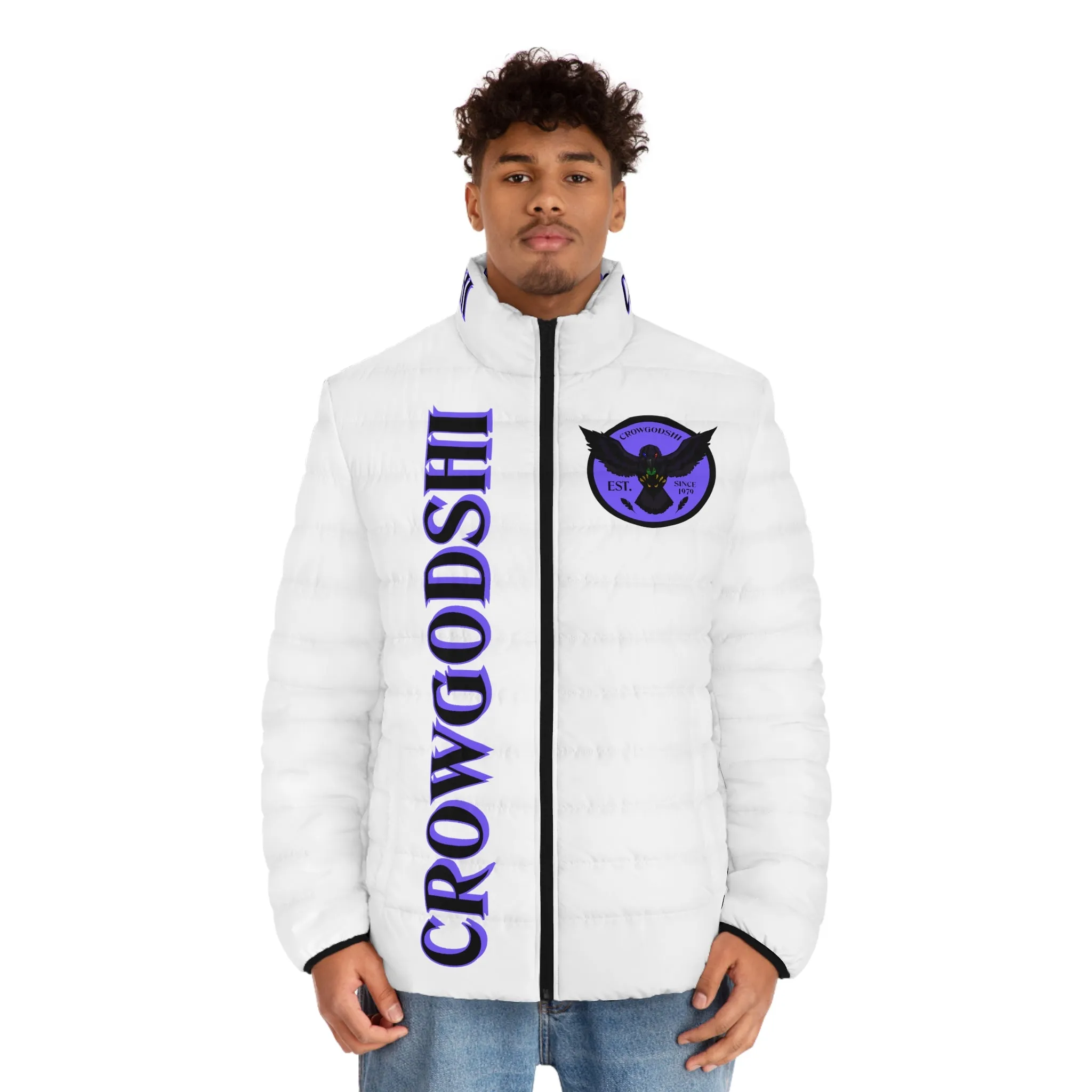 Men's 3rd GEN Puffer Jacket, WHITE W/ PURPLE LOGO