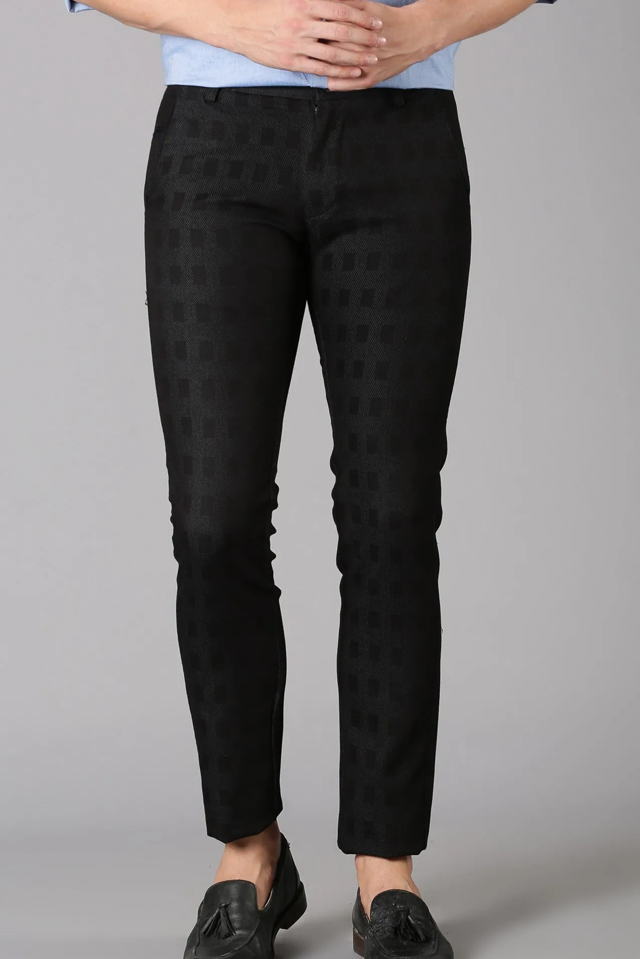 MEN'S BLACK CHECK SLIM FIT TROUSER