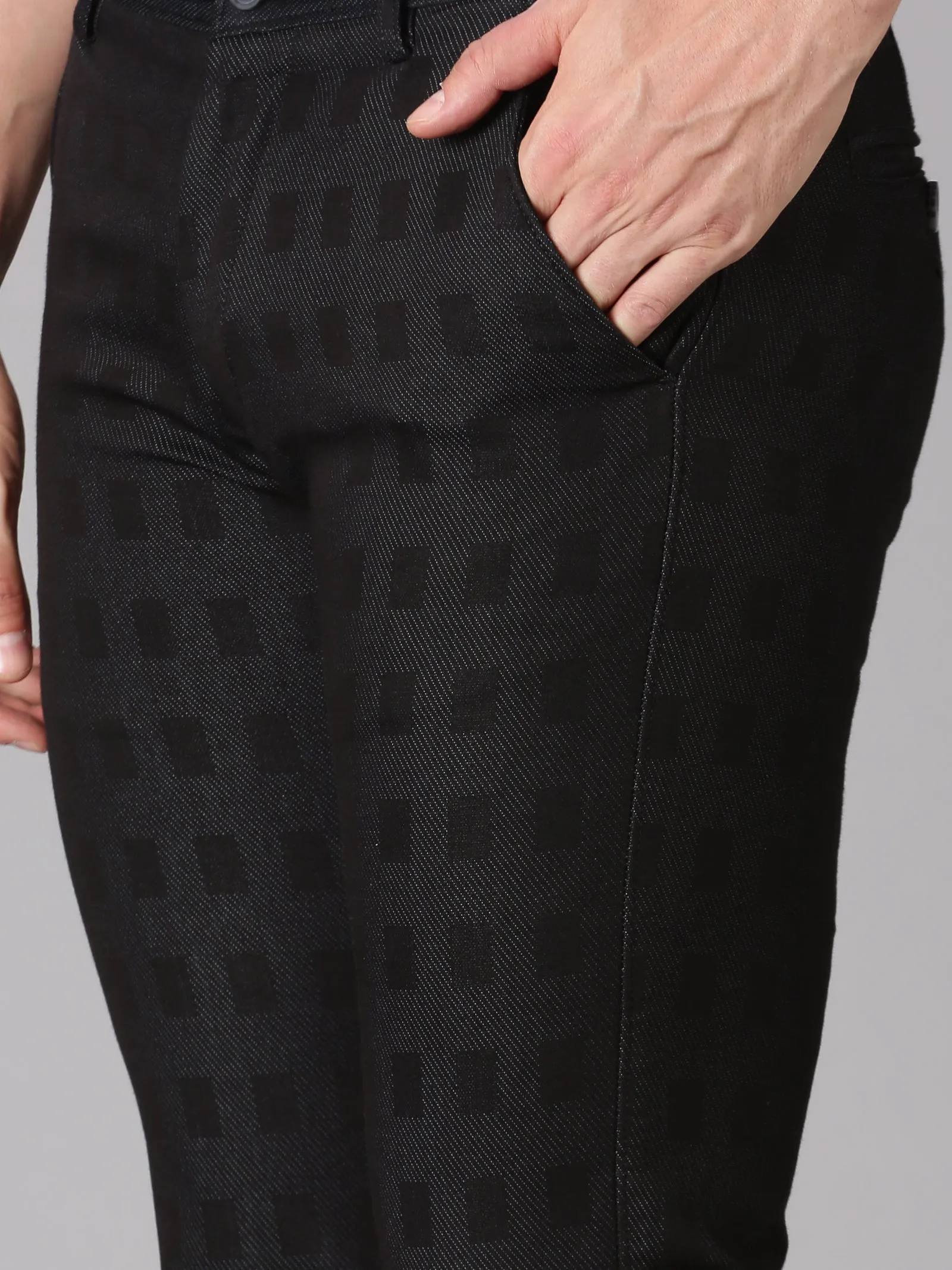 MEN'S BLACK CHECK SLIM FIT TROUSER