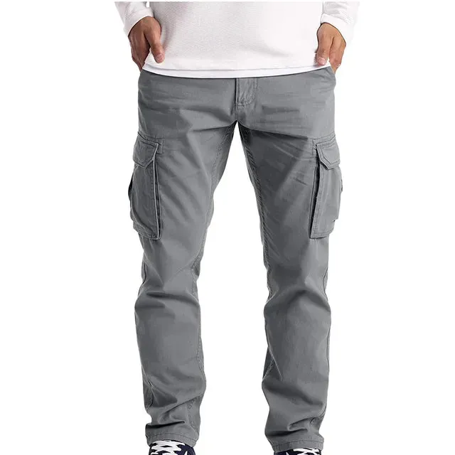 Men’s Cargo Trousers: Durable Work Wear with 6 Pockets, Denim Elastic Pants