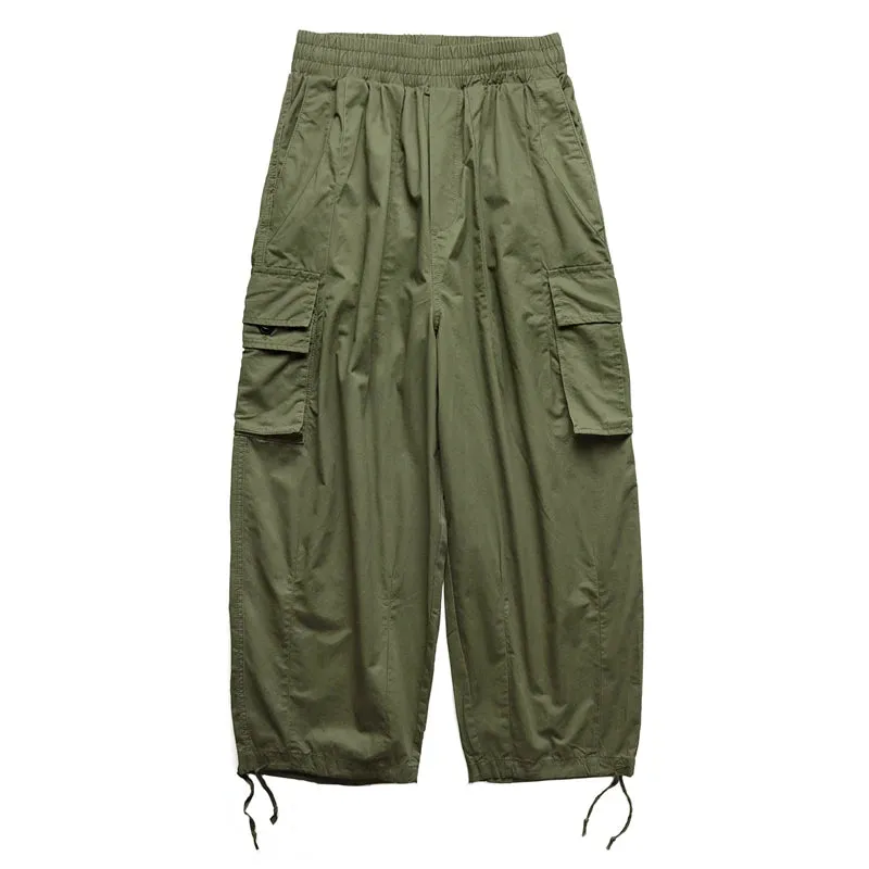 Men's Casual Solid Color Cargo Pants - Baggy Wide-leg Cropped Pants