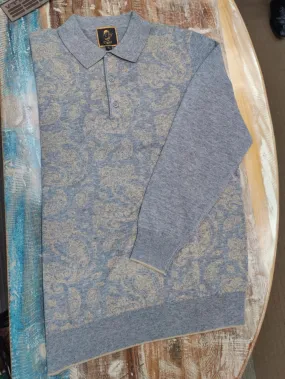 Men's Cigar Sweater | Paisley Knitted Polo Shirt | Grey