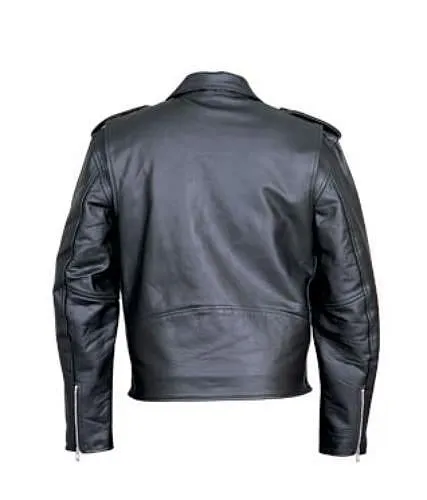 Mens Classic Black Buffalo Leather Motorcycle Jacket