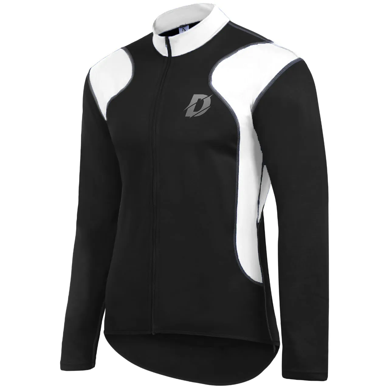 Mens Cycling Jersey Long Sleeves Thermal Outdoor Winter Bicycle Fleece Shirt Black/White