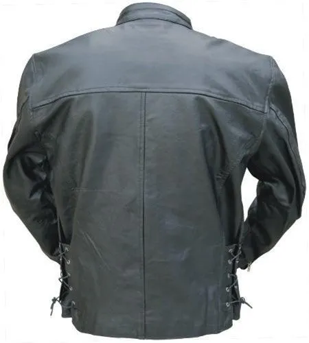 Men's Lightweight Black Leather Touring Summer Jacket With Side Laces