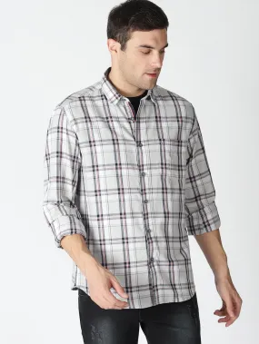 MEN'S LT GREY CHECKS SLIM FIT SHIRT