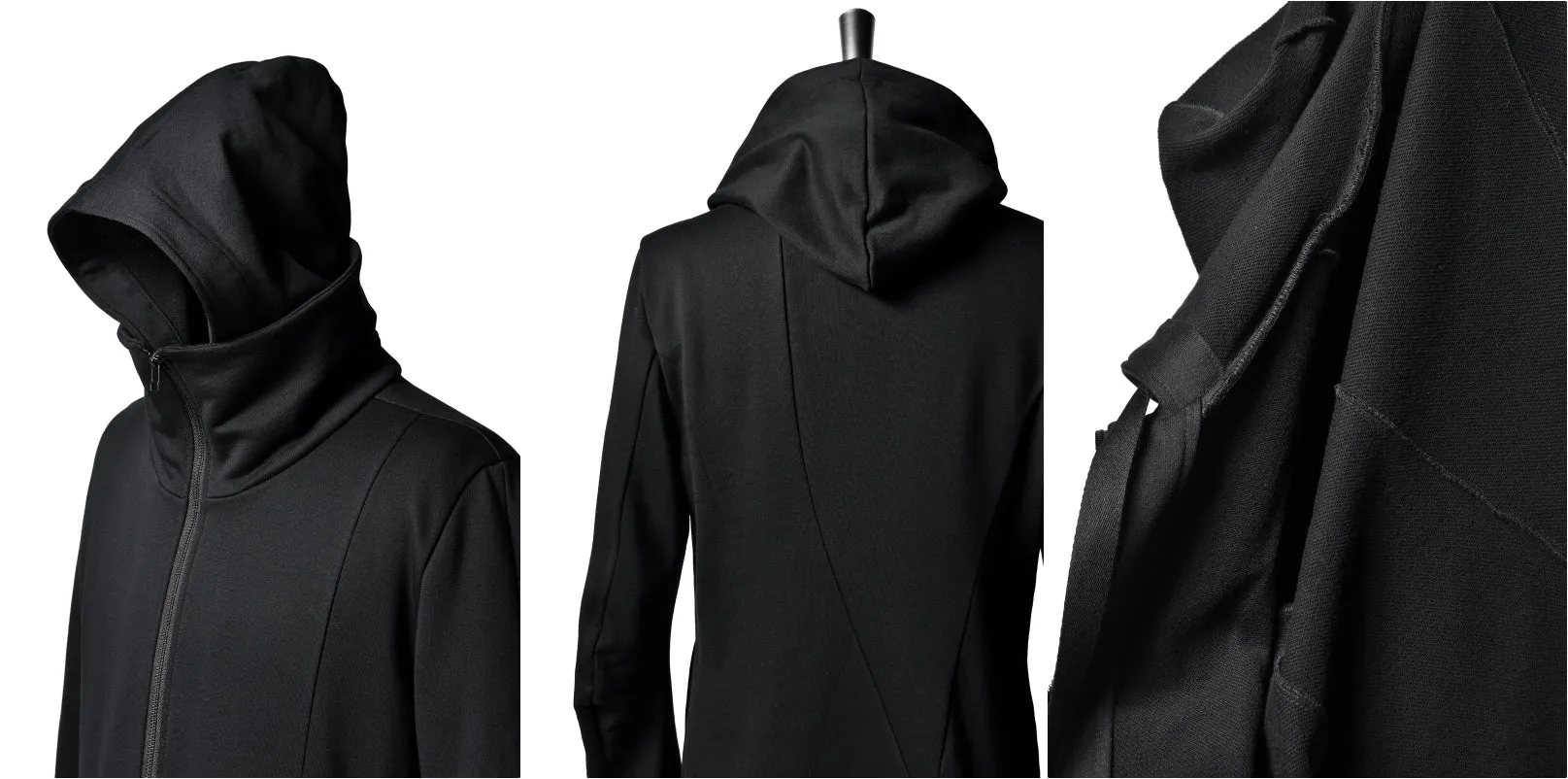 Men's SWEATER LAYER HOODED JACKET / High Neck Long Parka Asymmetric