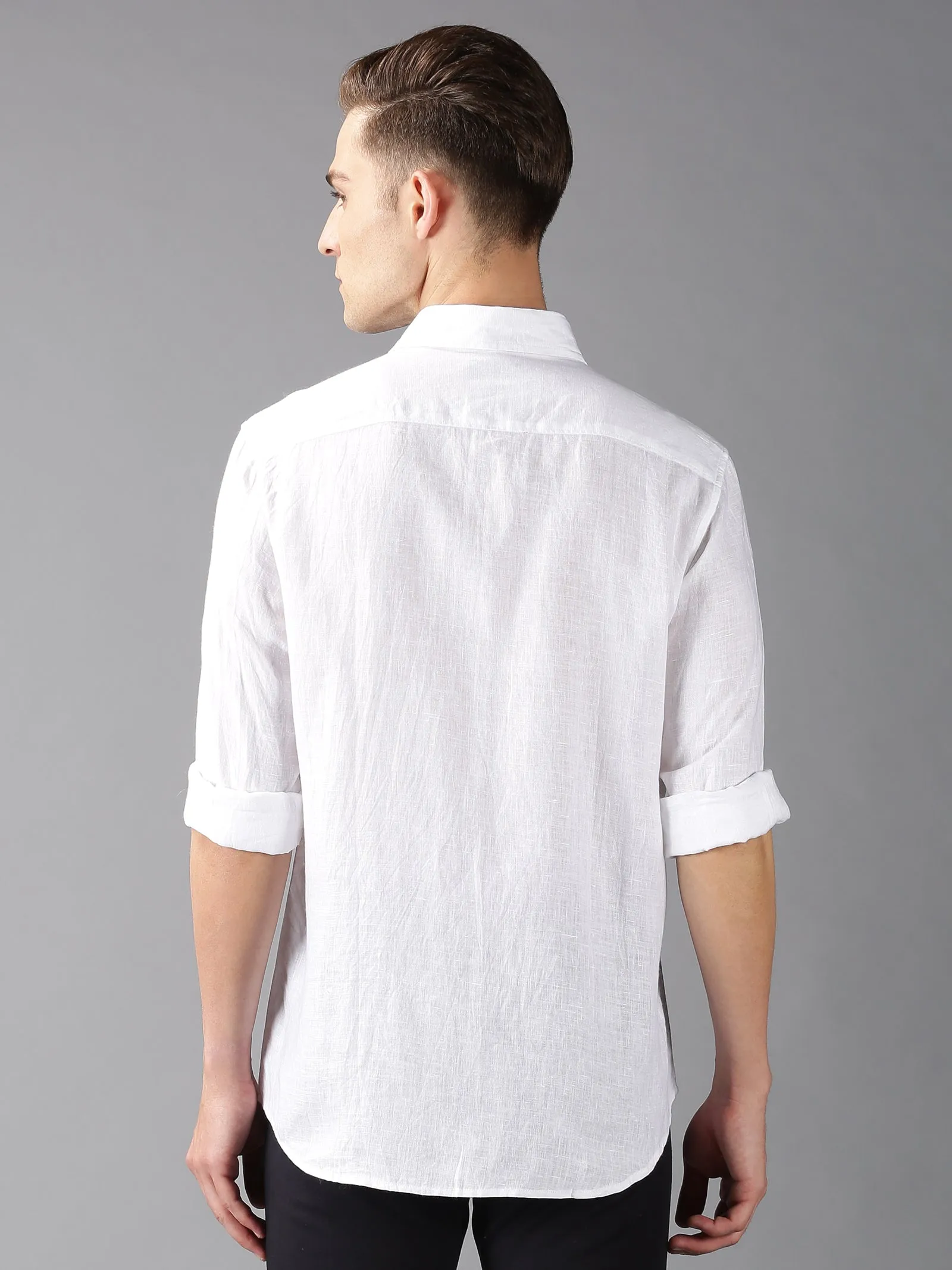 MEN'S WHITE LINEN SOLID SLIM FIT SHIRT