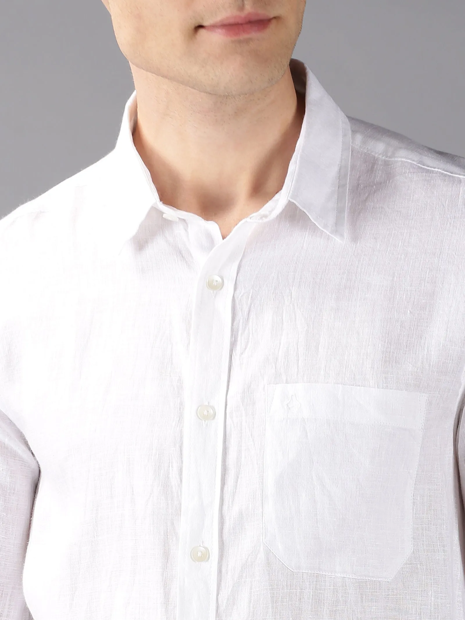 MEN'S WHITE LINEN SOLID SLIM FIT SHIRT