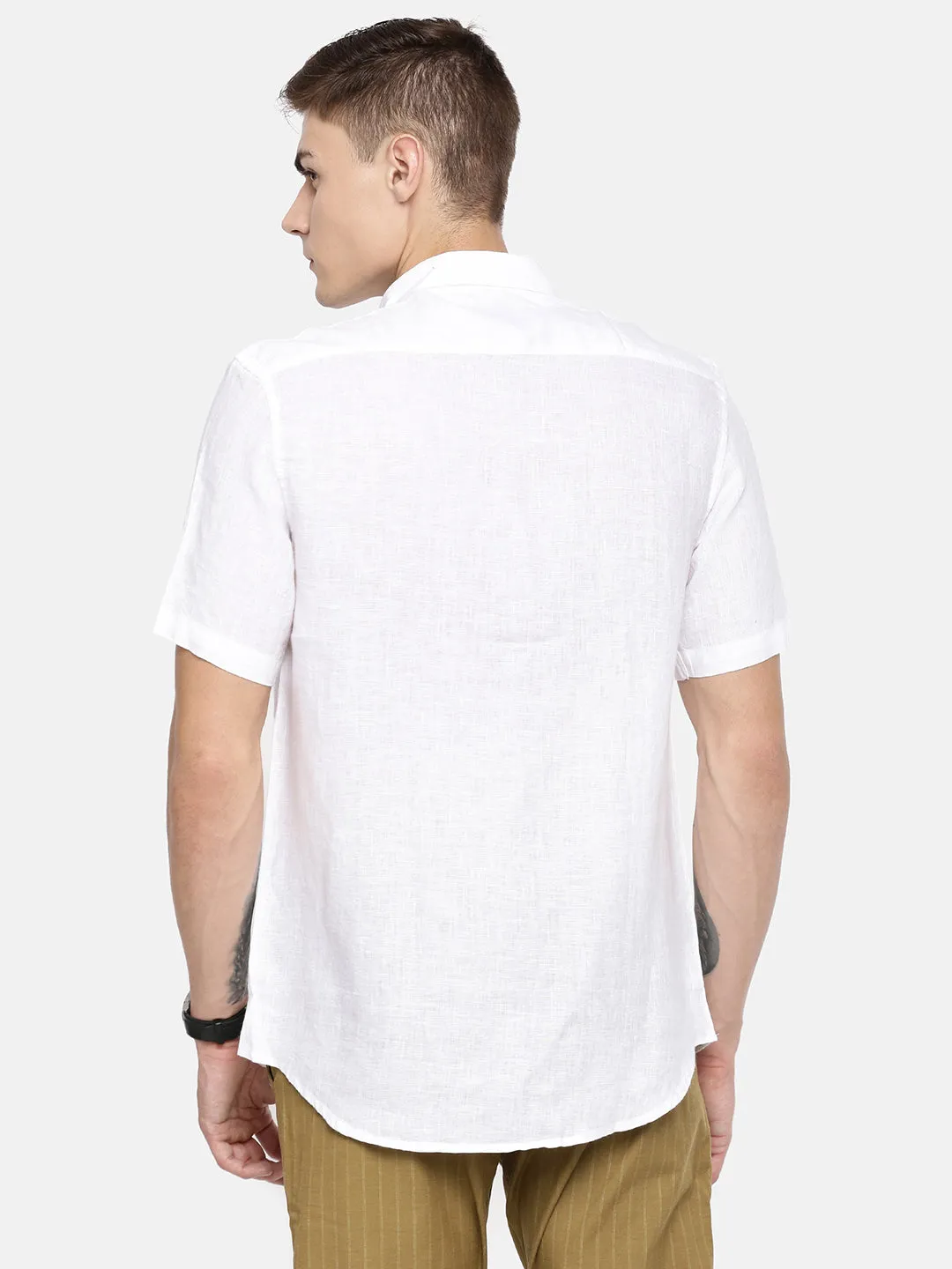 MEN'S WHITE SOLID SLIM FIT LINEN SHIRT