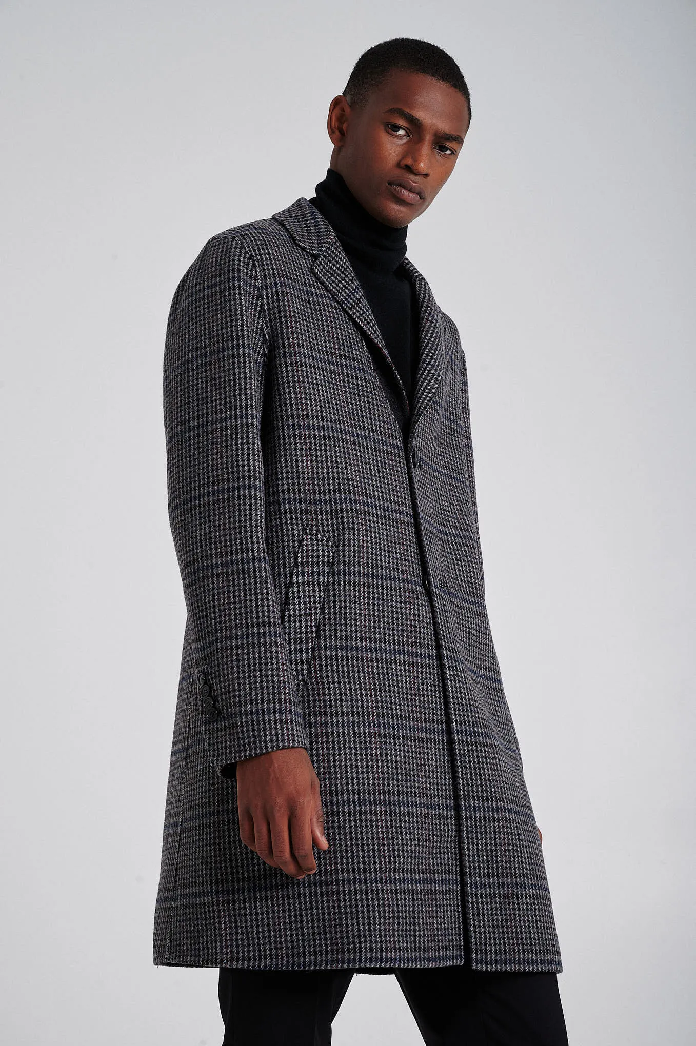 Men's wool blend hand-made overcoat