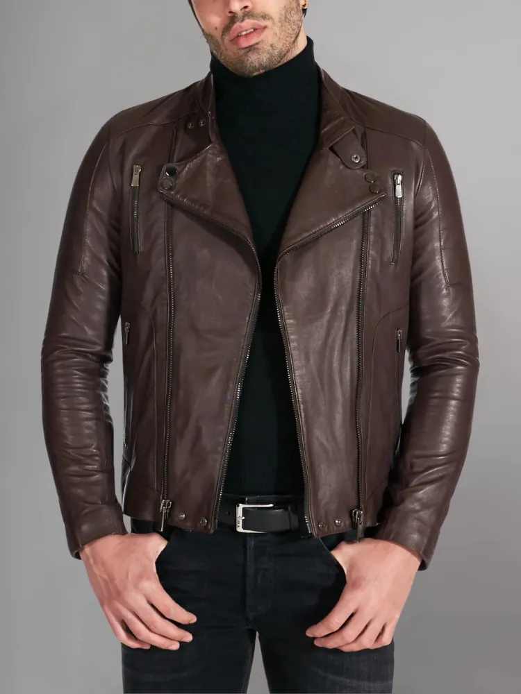 Mens Zipper Style Quilted Leather Jacket