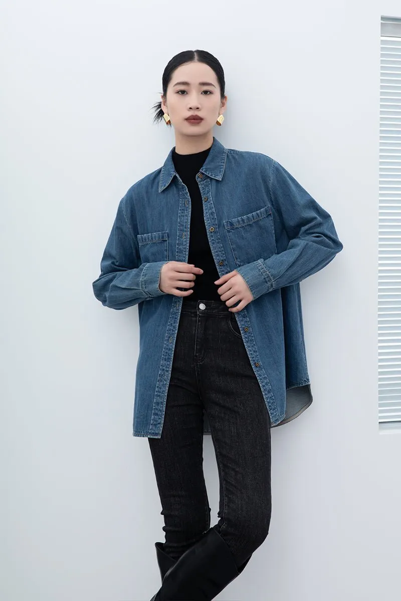 Midnight Blue Denim Blouses