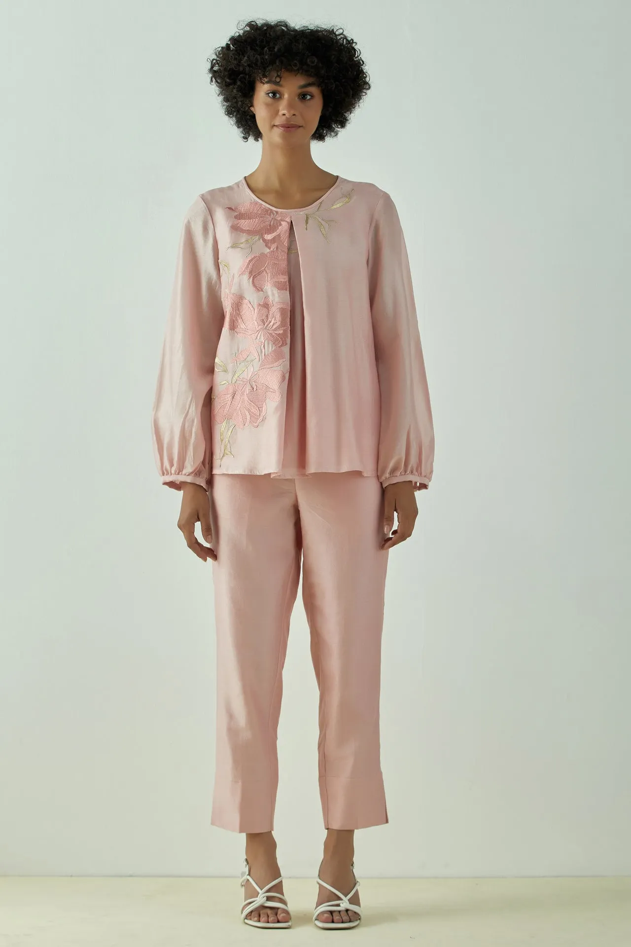 Miriam - Old Rose Demure Top with Ankle Pants