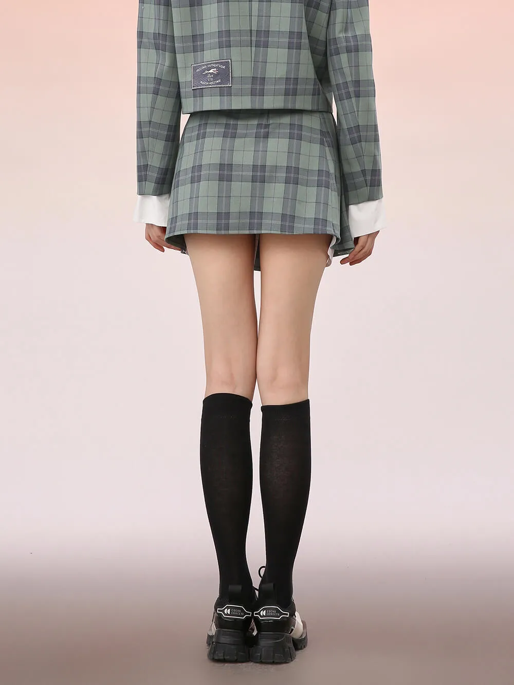 MUKZIN Pleated Plaid Mini Skirt