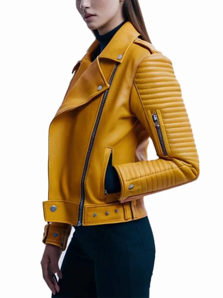 Mustard Yellow Euphoria Leather Biker Jacket