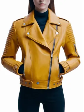 Mustard Yellow Euphoria Leather Biker Jacket