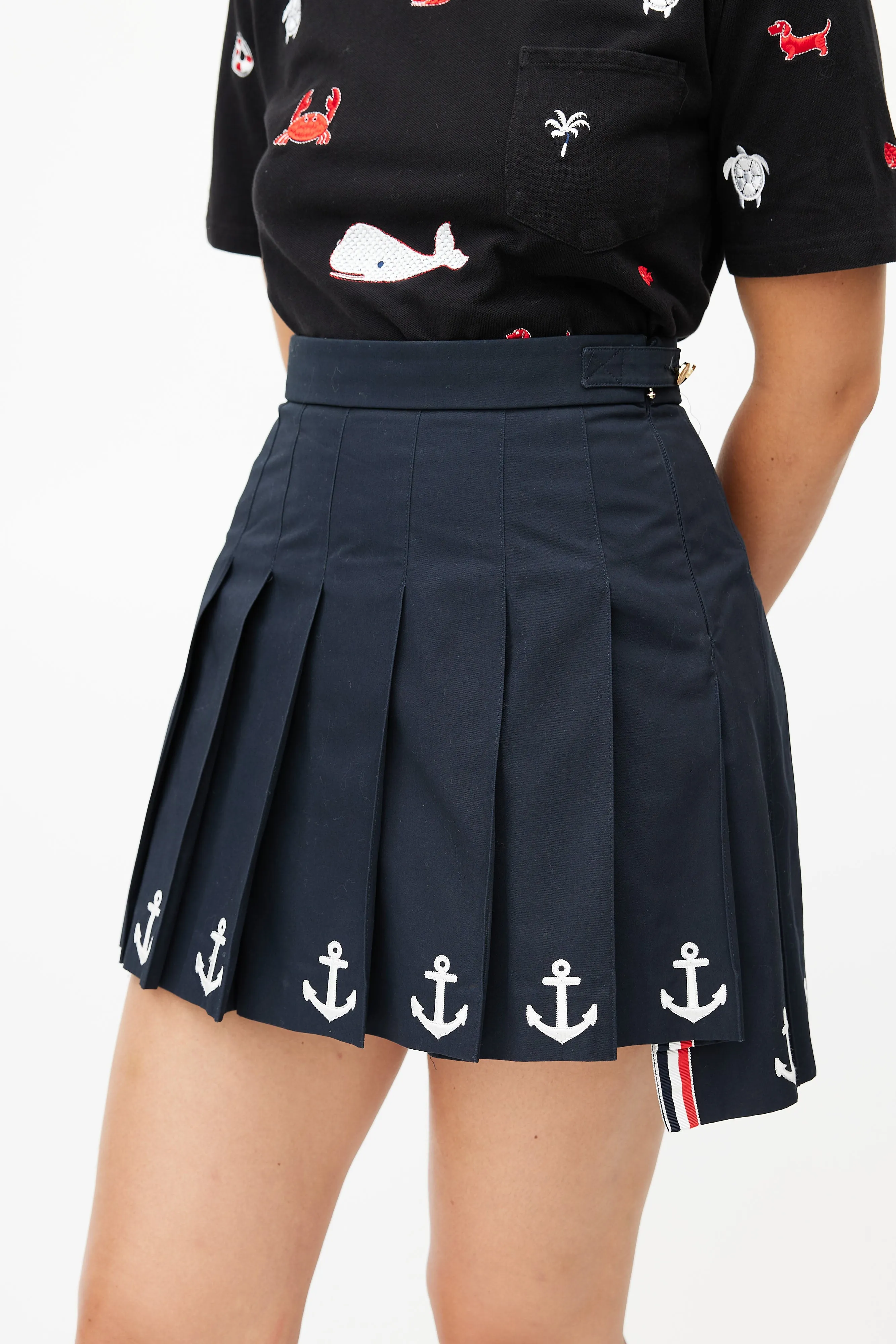 Navy Pleated Anchor Skirt