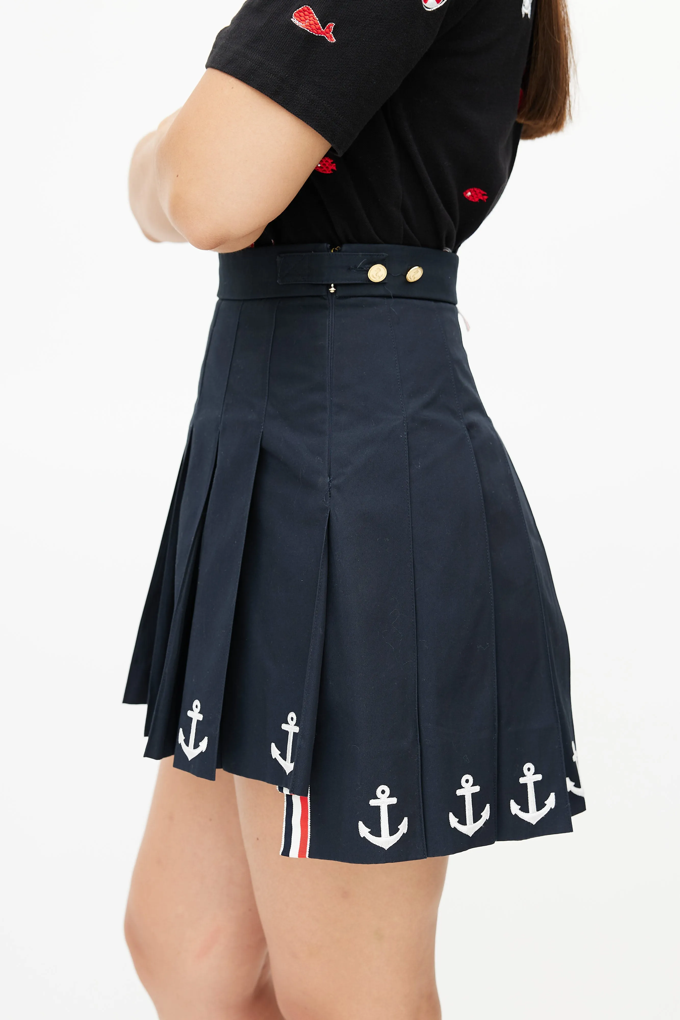 Navy Pleated Anchor Skirt