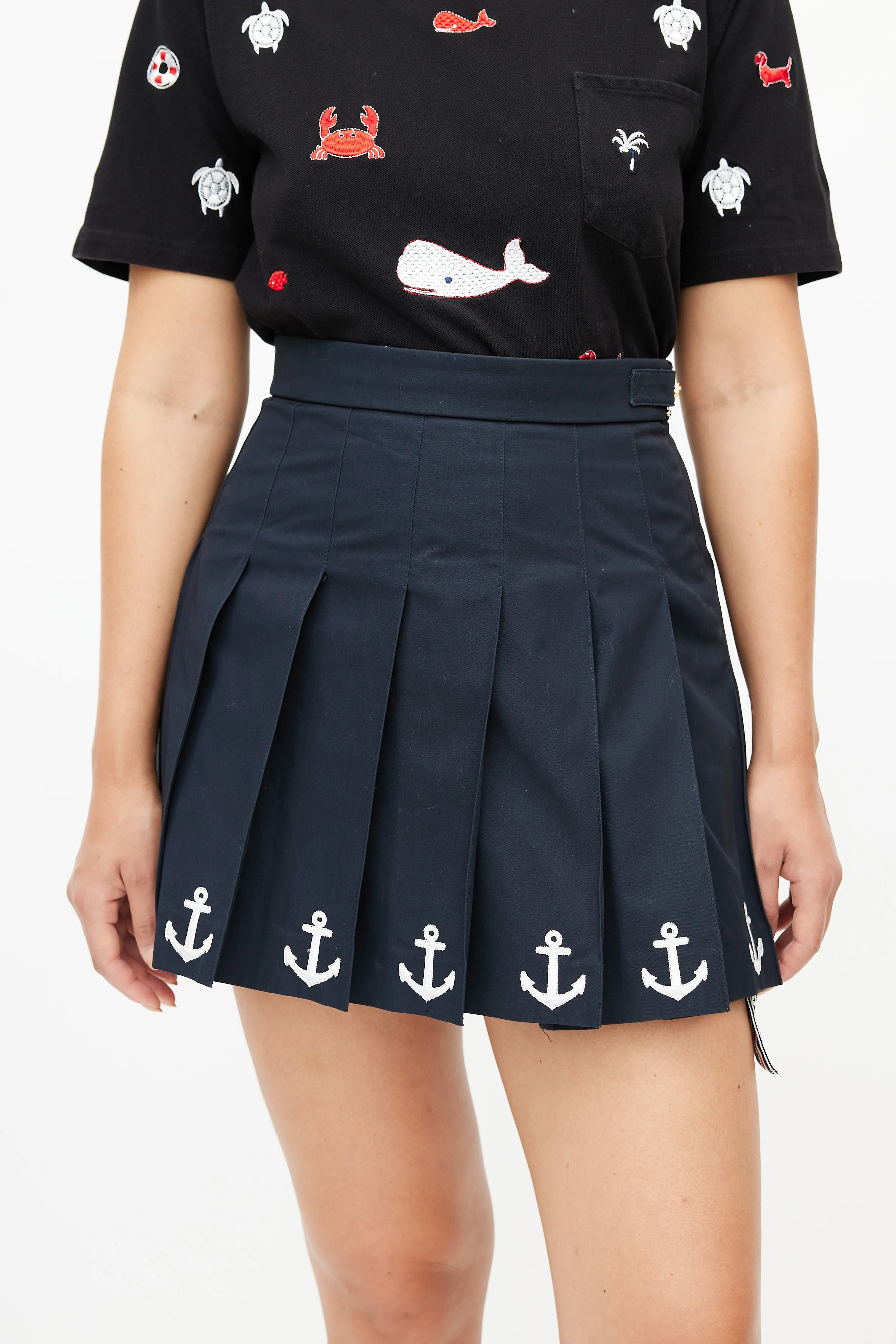 Navy Pleated Anchor Skirt