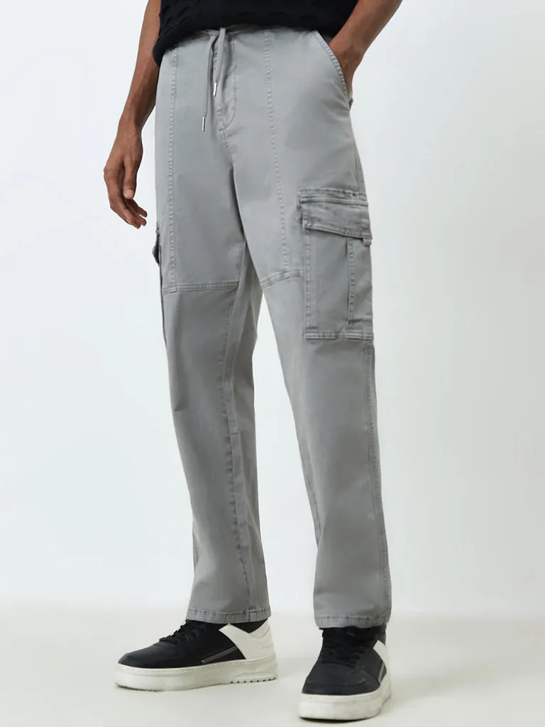 Nuon Grey Mid-Rise Relaxed-Fit Cotton Blend Cargo Chinos