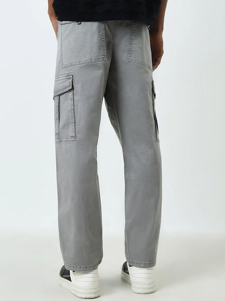 Nuon Grey Mid-Rise Relaxed-Fit Cotton Blend Cargo Chinos