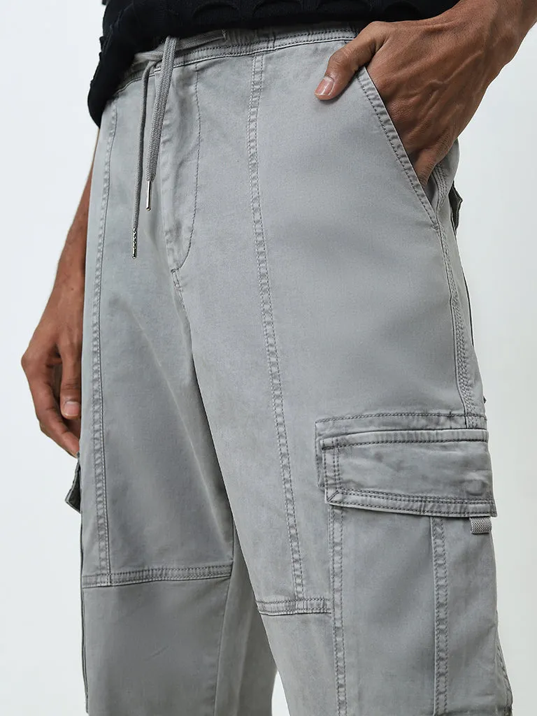 Nuon Grey Mid-Rise Relaxed-Fit Cotton Blend Cargo Chinos