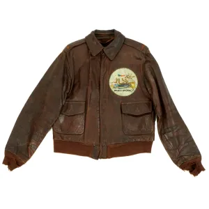 Original U.S. WWII Army Air Forces Type A2 Leather Flight Jacket with Bugs Bunny Bomber Squadron Painted Patch - Named