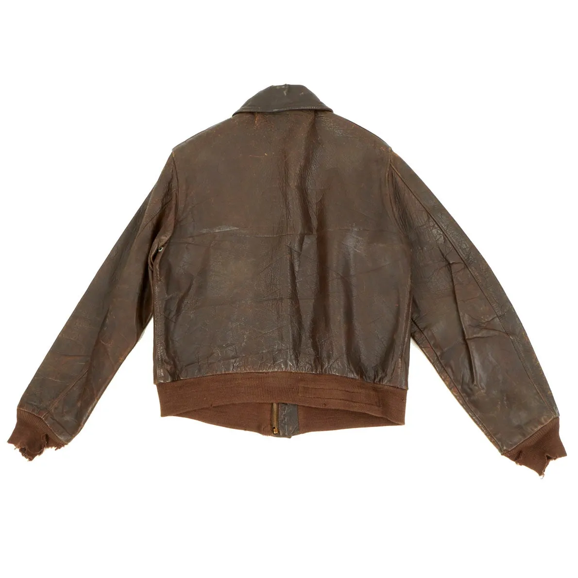 Original U.S. WWII Army Air Forces Type A2 Leather Flight Jacket with Bugs Bunny Bomber Squadron Painted Patch - Named