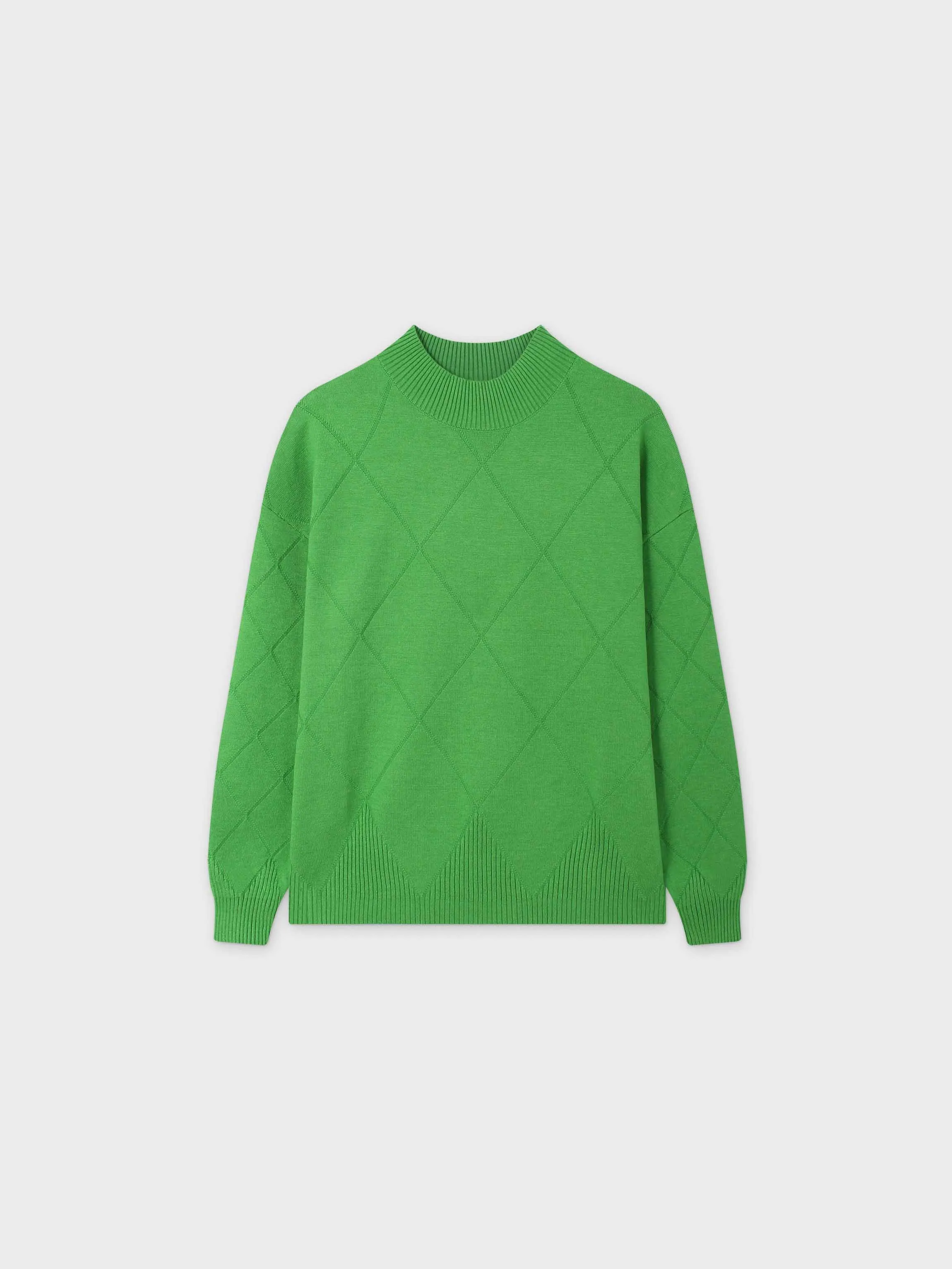 Oversized Diamond Detail Sweater-Kelley Green